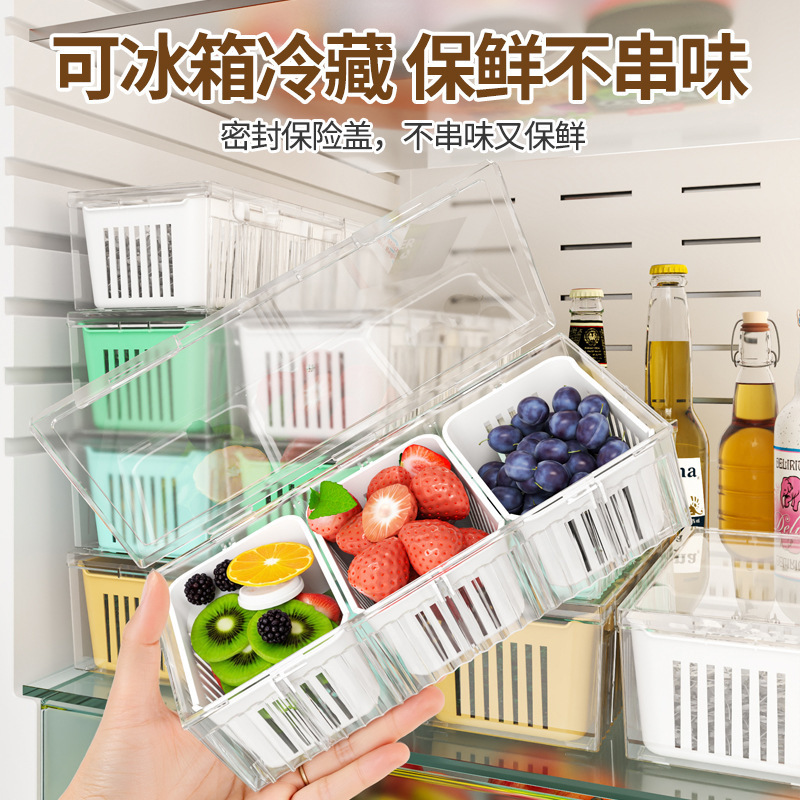 Caja de almacenamiento de frutas y verduras de cocina congelada caja de drenaje de doble capa refrigerador caja de refrigeración transparente