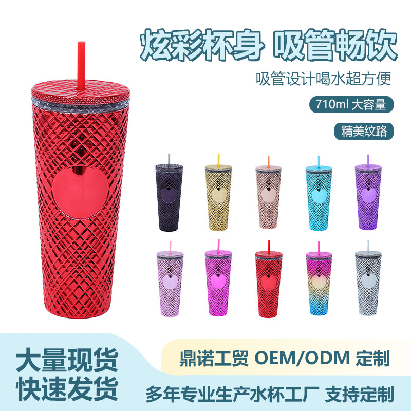 Amazon工場直送710ml大容量ウォーターカップ不規則なグリッドテーパープラスチックカップインターネットセレブストローカップ|undefined
