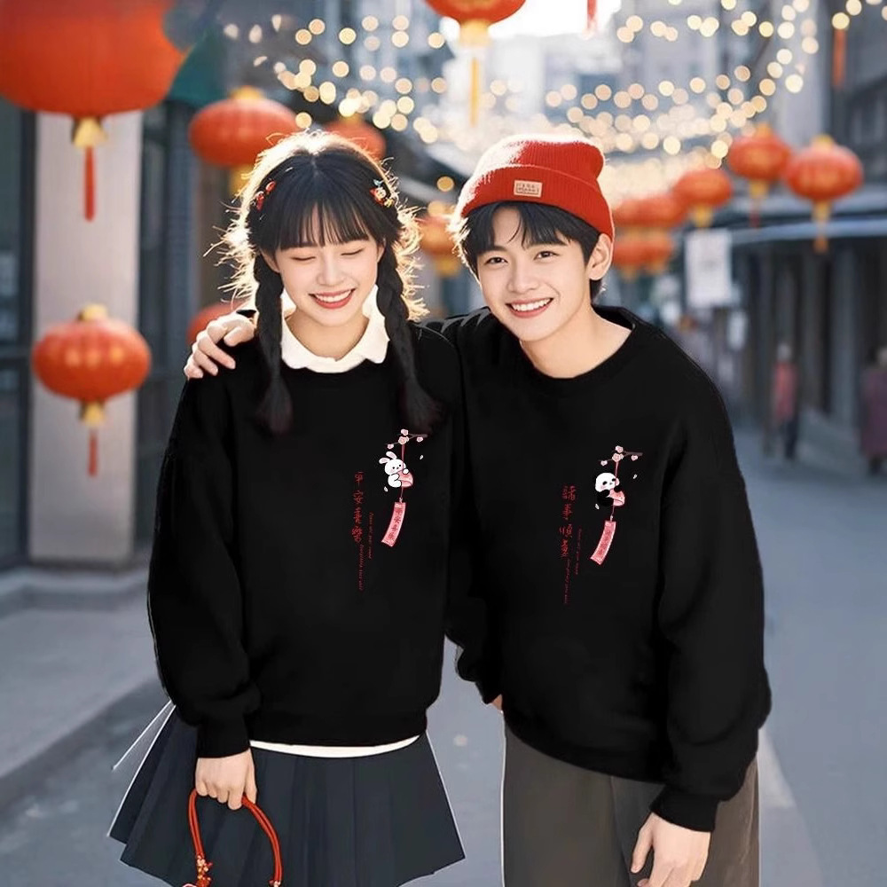 뱀의 해 인생의 해 빨간 커플 원피스 원피스 2025 년 새해 봄과 가을 겨울 기모 크루 넥 클래스 원피스 코트 옷