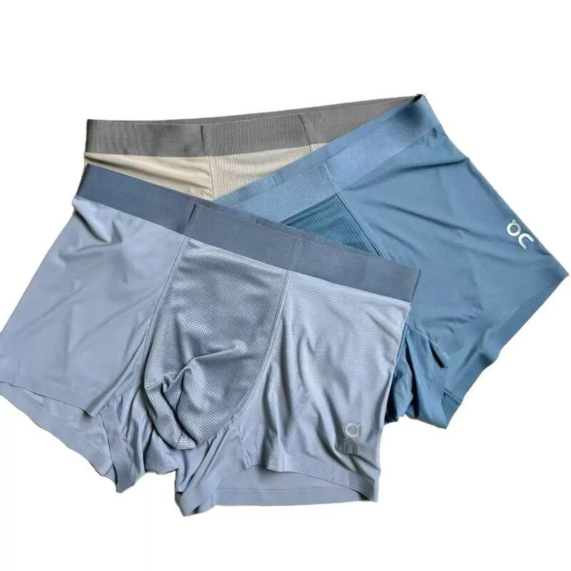 New Product Angpa Men's Underwear Three-Piece Gift Box High-Waisted Ice Silk Underwear with Breathable Holes and Cool Men's Boxer Briefs