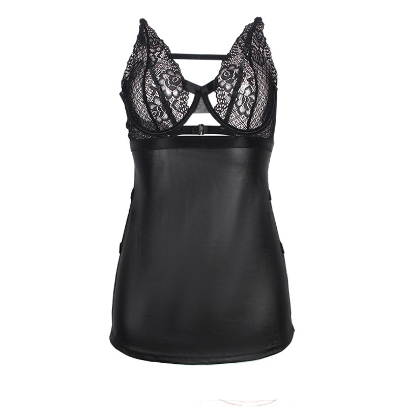 El Comercio exterior europeo y americano más tamaño negro sexy backless cuero encaje costura garter sexy camisón Amazon al por mayor