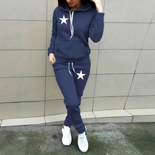 跨境外贸女装2025秋冬季加绒上衣星星印花连帽卫衣套装 0002印花