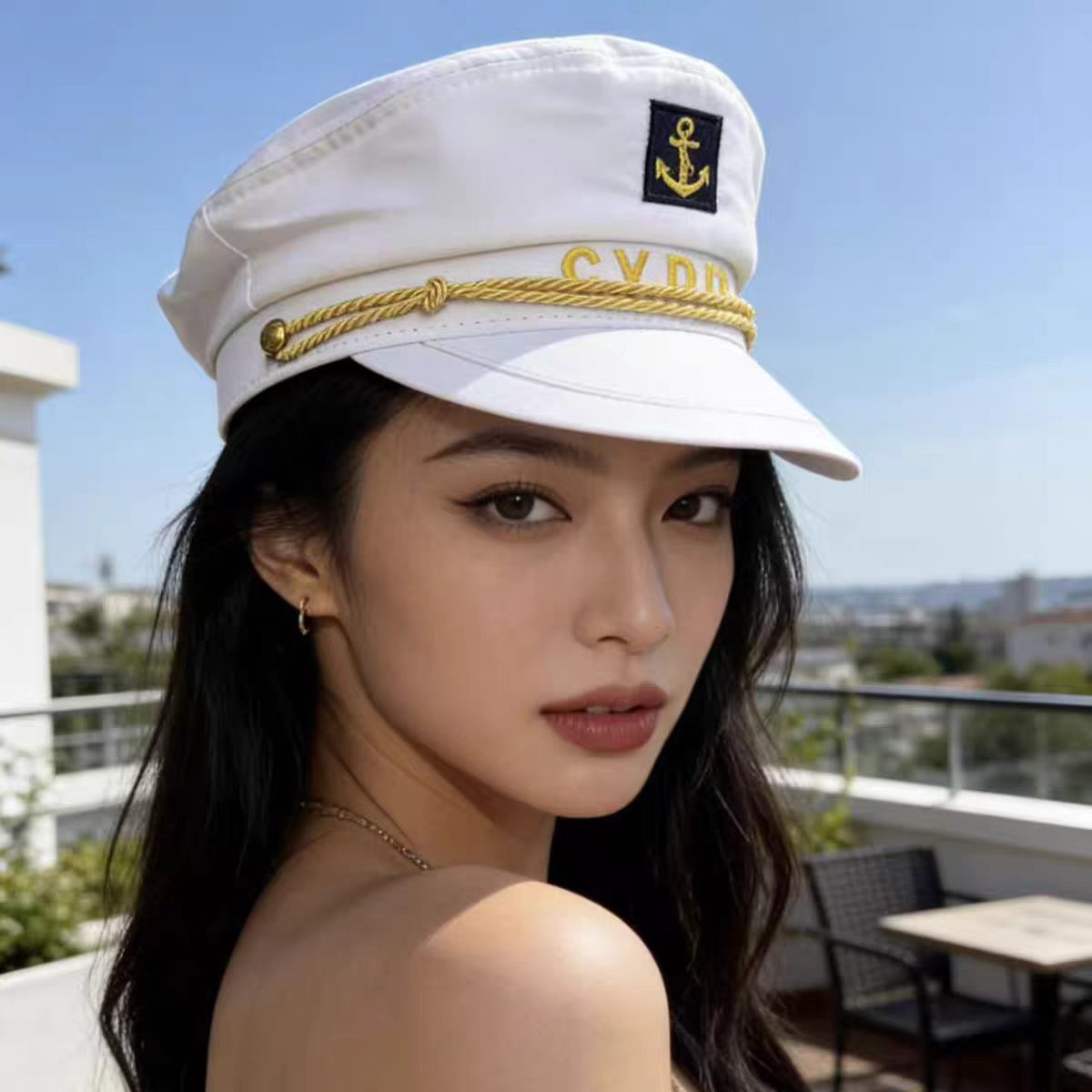흰색 사각 로고 선원 모자