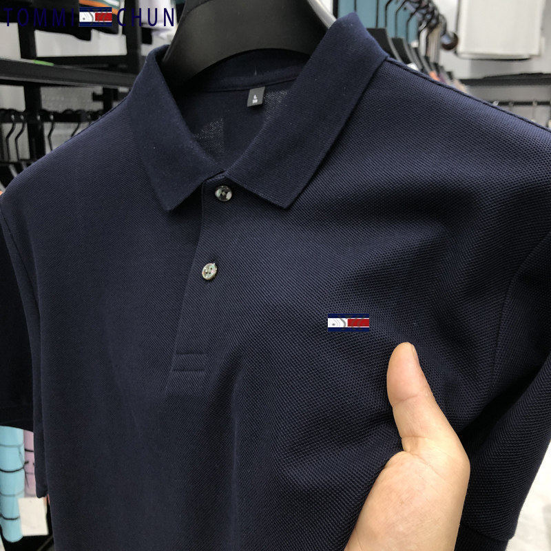 Authentic American Tommy Summer Men's Short-Sleeve Polo Shirt with a Turn-Down Collar, Solid Color Base Shirt for Young and Middle-Aged Men Authentic American Tommy Summer Men's Short-Sleeve Polo Shirt with a Turn-Down Collar, Solid Color Base Shirt for Young and Middle-Aged Men