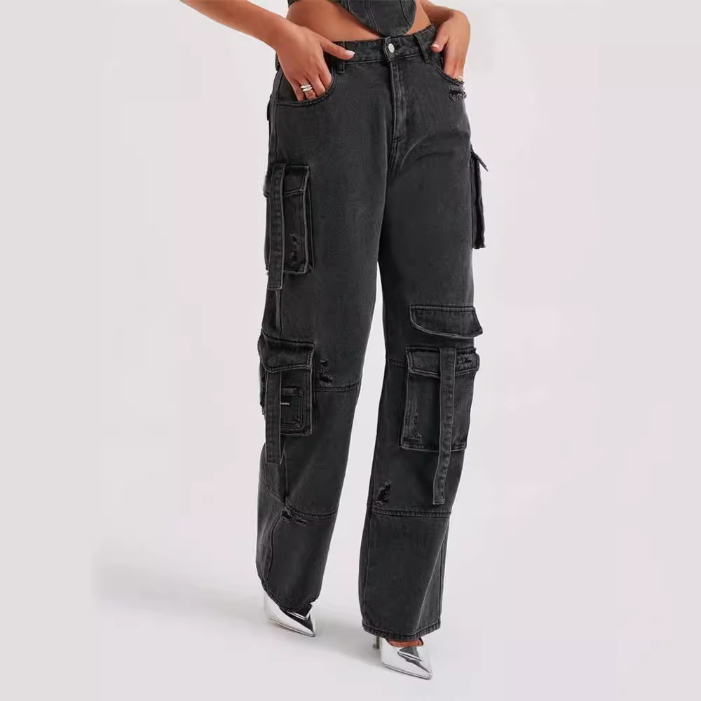 Women's Clothing low waist three dimensional pocket patchwork jeans _voghion.com