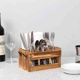 木质刀叉收纳盒厨房多格筷子整理盒桌面三格存储盒厨房整理用品