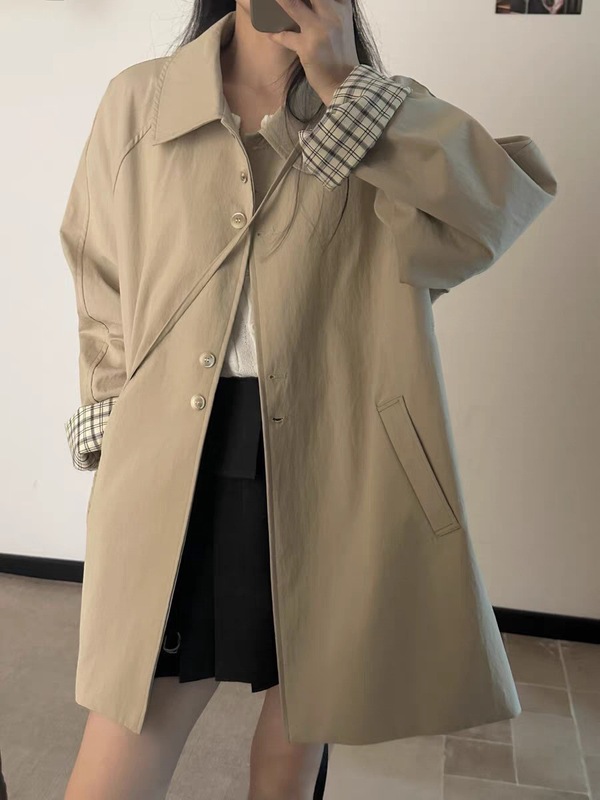 韩系工装中长款风衣外套女2025秋季新款宽松翻领时尚大衣百搭上衣|undefined