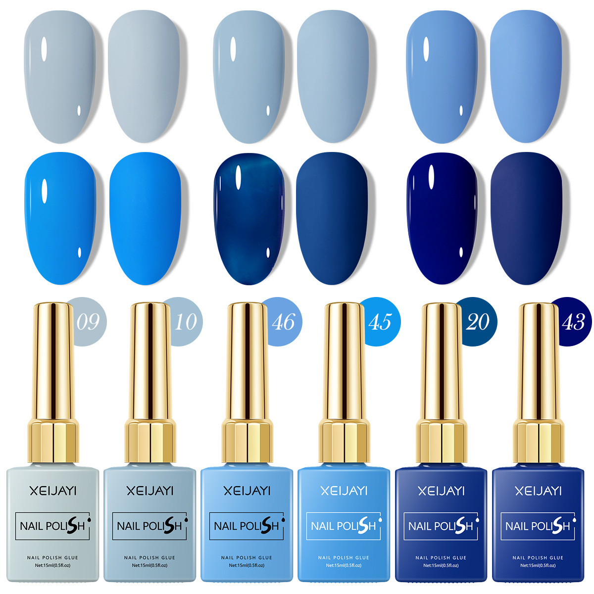Botella cuadrada de color transfronteriza caliente 6 color azul pequeño conjunto de pegamento de vinilo al por mayor popularidad en línea de color de manicura pegamento de color hermoso