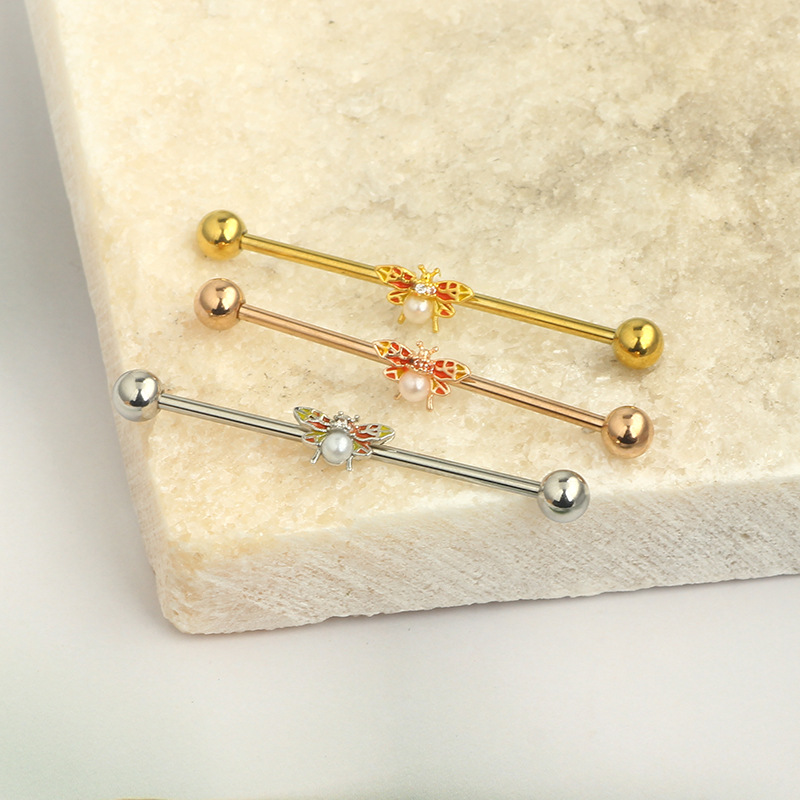 Butterfly Moon Ear Bar Piercing Earrings Zircon Stainless Steel Industrial Earrings detail image 7