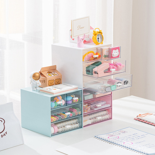 Desktop transparent drawer-style makeup box office document storage organizer bedroom study stackable combo storage cabinet