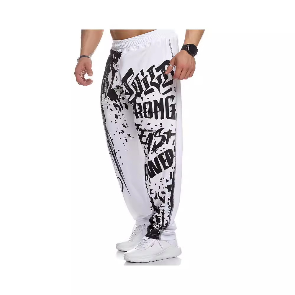 Men's casual summer autumn, muscle fitness exercise, sports and leisure, quick drying, loose printed pants for men_voghion.com