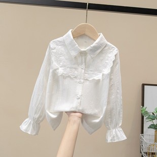 Girls' shirt spring 2023 new large children's long sleeve shirt children's spring and autumn Western style lace top wholesale