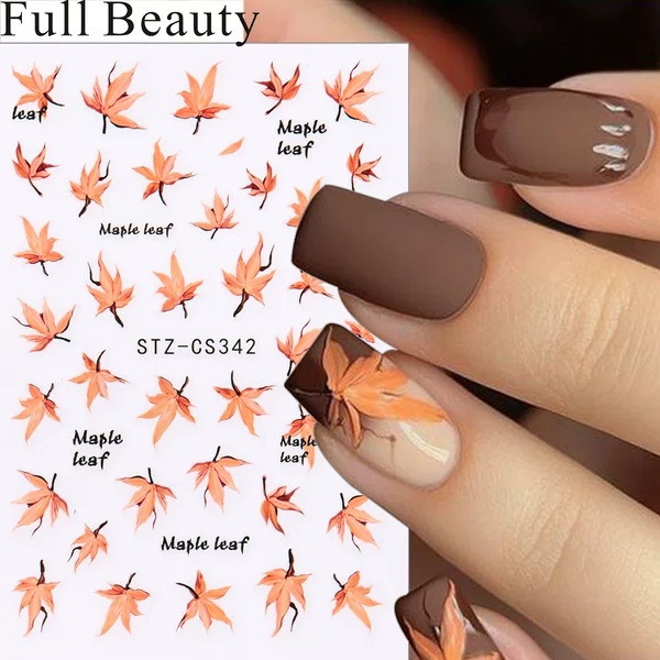 Full Beauty Cross-Border New Nail Art Stickers Ins Simple Autum Stickers Maple Leaf Adhesive Nail Art Stickers