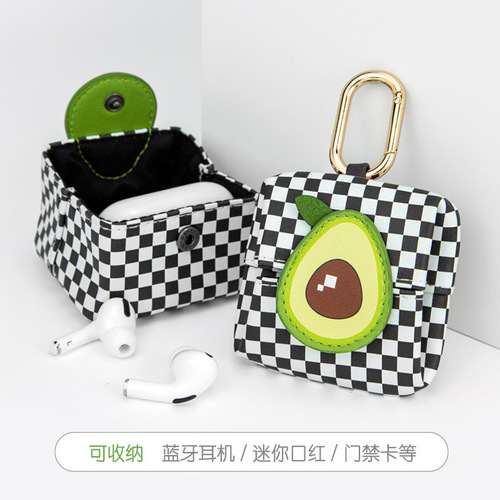 Creative fruit pattern small wallet fresh avocado pineapple girls coin purse wireless headphone bag mini storage