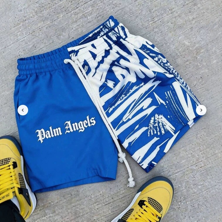 2026 New Cross-Border European and American Trendy Brand Beach Shorts for Men Palm Angels Graffiti 3D Printed Five-Point Shorts