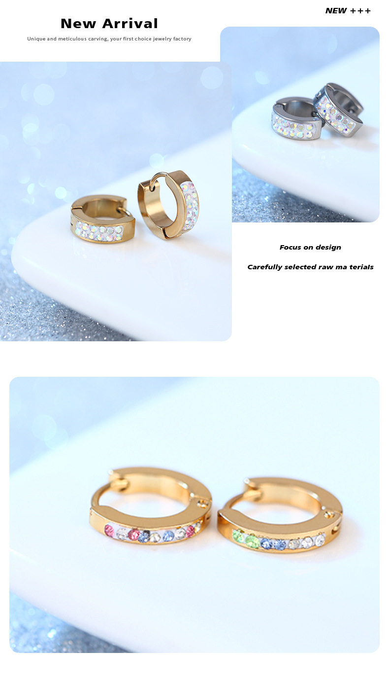 Fashion Geometric Stainless Steel Inlay Zircon Earrings 1 Pair