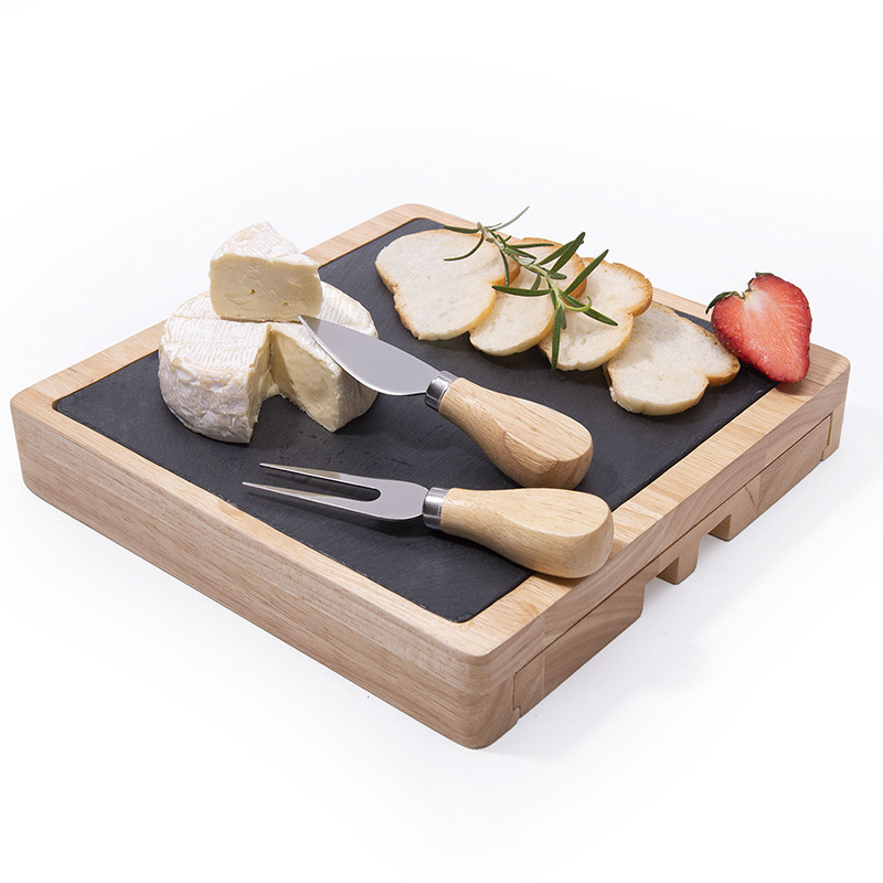 Tabla de madera multifuncional con cuchillo y tenedor tabla de queso de pizarra para fiesta casera snack creativo plato de frutas