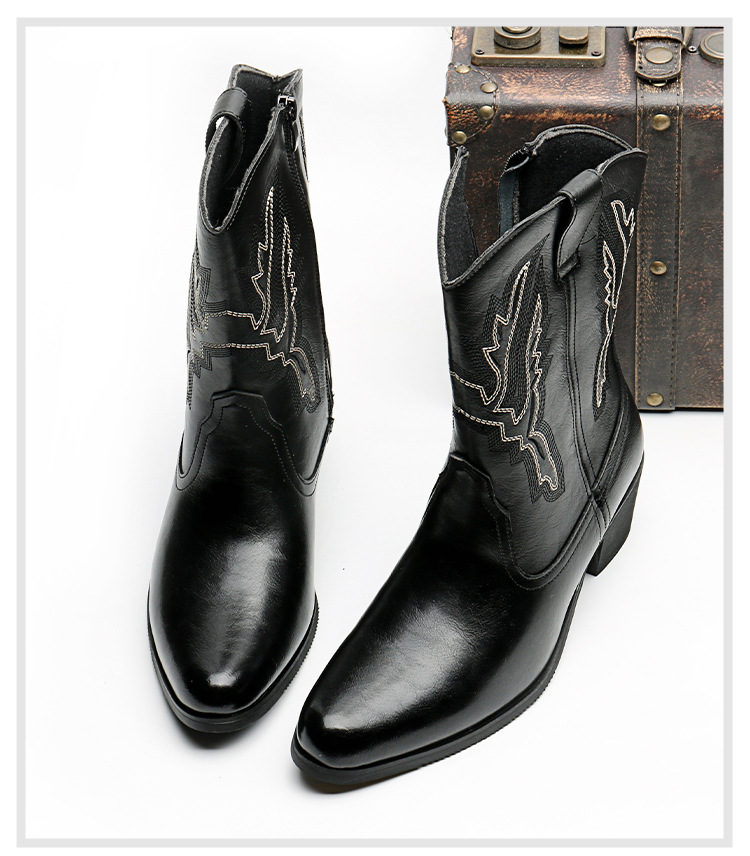 Western cowboy boots Hipster men's shoes Workwear Stylish retro zip boots_vogvips.com
