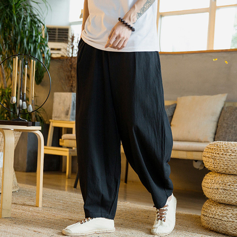 Pantalones de talla grande para hombres de verano para hombres, estilo fino, pantalones harem sueltos de estilo chino, pantalones casuales retro, marca de moda