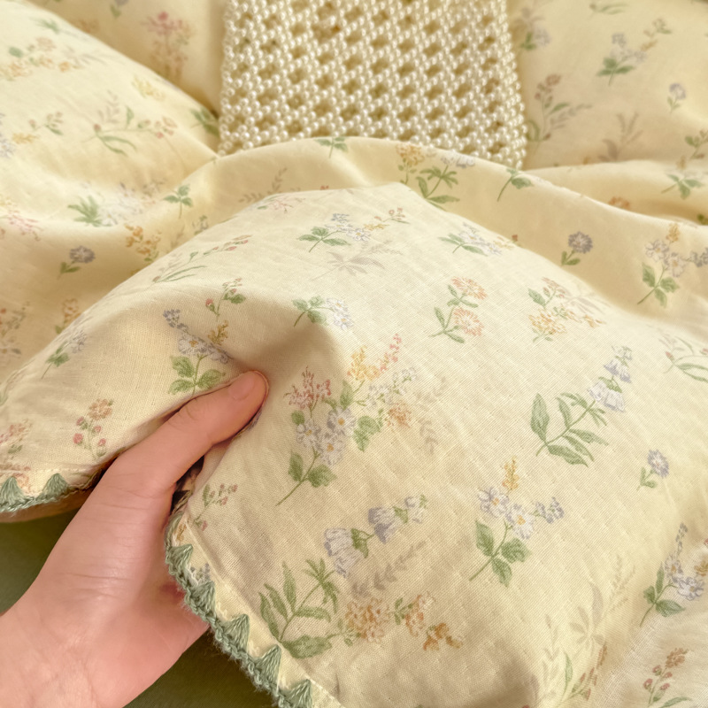 Floral Pattern Pure Cotton Four Piece Bed Linen Set With Sheet_voghion.com