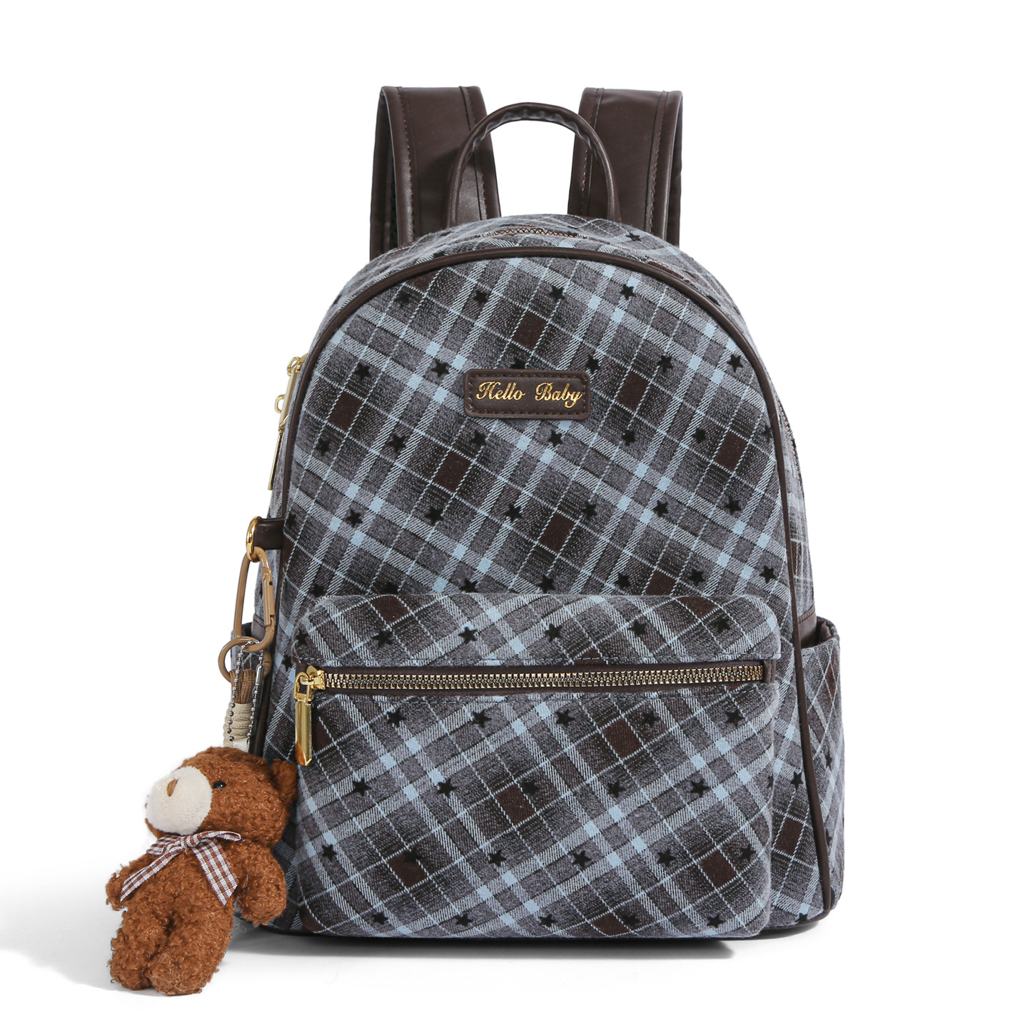 Mochila de estilo universitario de escuela secundaria modesta a cuadrícula empalmada linda pequeña estrella mochila de viaje al trabajo mochila de mujer
