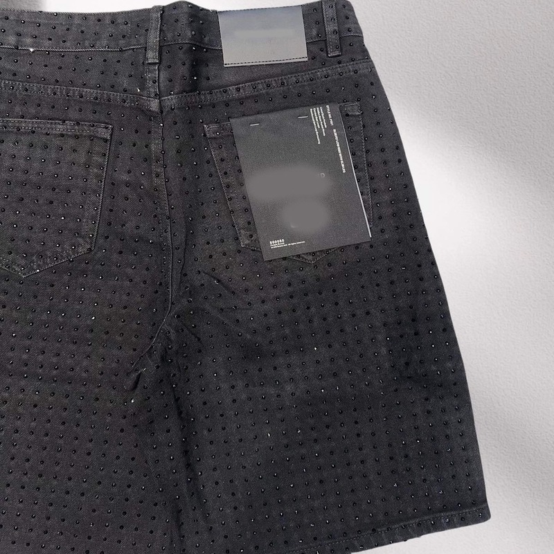 メンズデニムショートパンツ　ホットフィックスラインストーン　ストレートレッグショーツ|undefined