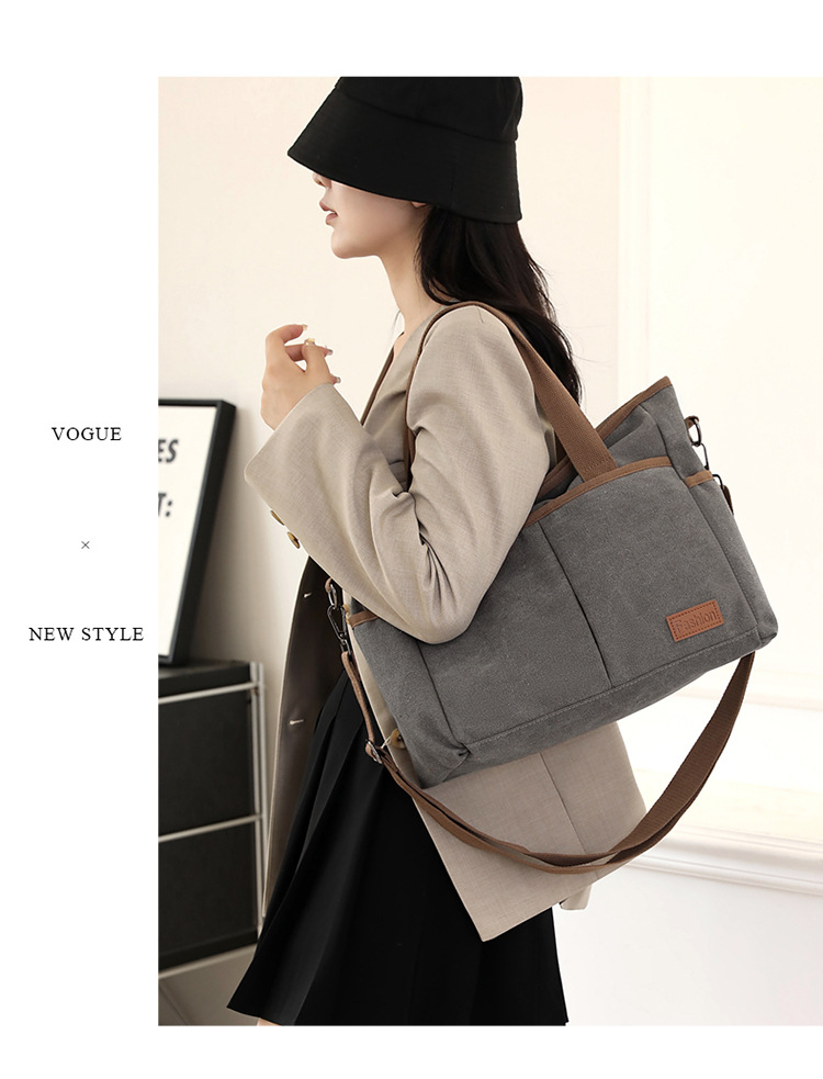 Women's Canvas Shoulder Bag Retro Style Large Capacity Office_voghion.com