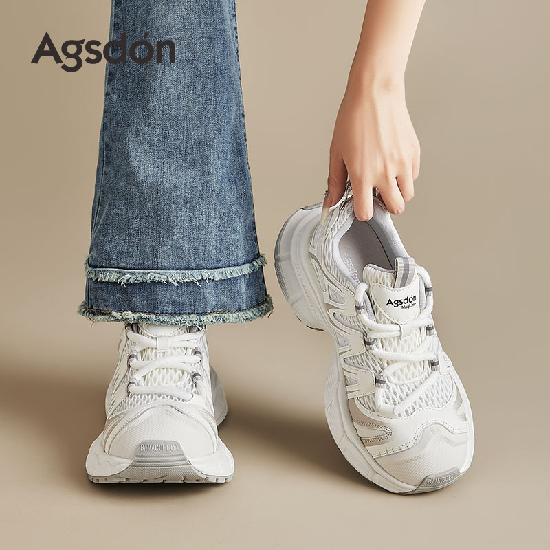 Augustion zapatos de papá de suela gruesa para mujer 2025 nuevos zapatos para correr casuales de malla de verano zapatos blancos deportivos ligeros