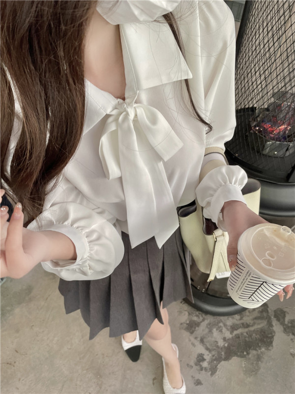 法式蝴蝶结衬衫女设计感小众2025新款秋冬别致高级感内搭长袖上衣|undefined