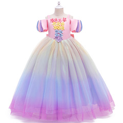 New European-American Instagram-style long-haired princess dress with dreamy colorful tulle—perfect for girls' back-to-school parties, evening events, or special children's occasions.