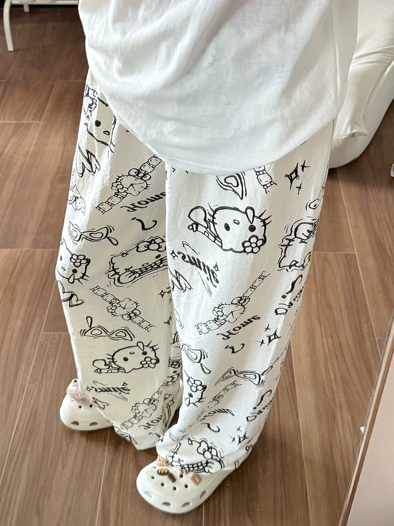 Детские demi-season брюки oversize, облачная хлопковая ткань, милый мультяшный принт для младших школьников