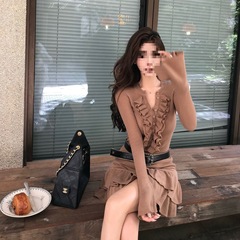 纯欲辣妹显瘦针织超好看一整套套装百搭长袖开衫上衣高腰洋气短裙