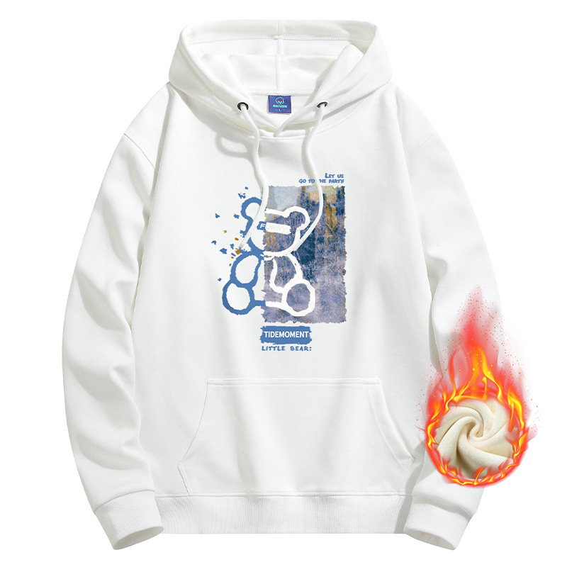 Fleece-lined thick hooded sweater men's Korean-style trendy men's hooded sports hoodie men's student coat-30HM3639