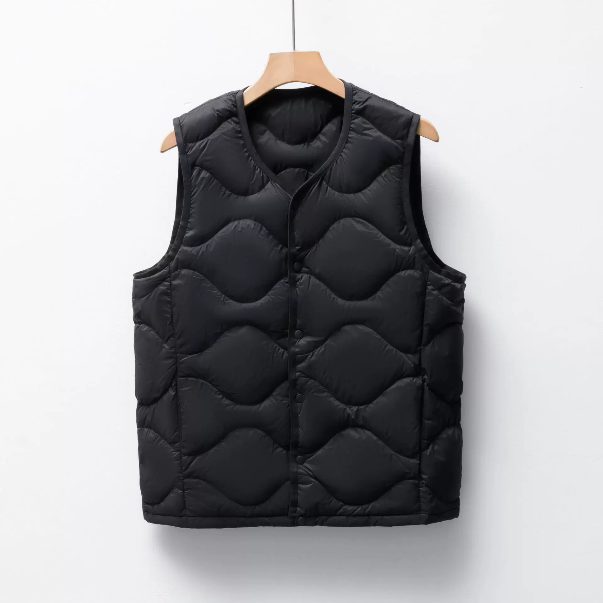 平湖驰新男式90绒新国标纯色新款男装圆领V领马甲羽绒服背心外套