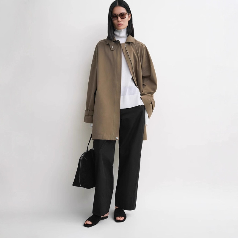 Scandinavian Tot Brown Cotton Loose Mid-Length Straight-Leg Version Windbreaker Jacket Women's Overoutwear