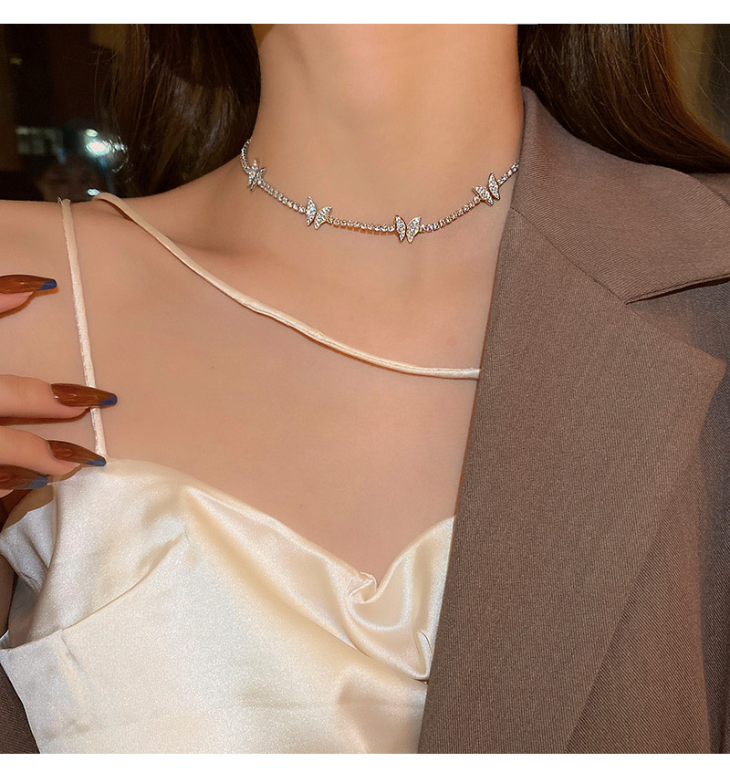 Glam Butterfly Copper Inlay Zircon Necklace