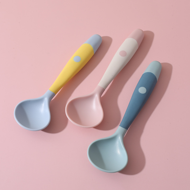 Bebé aprendiendo a comer entrenamiento auto-comer cuchara suplemento de alimentos para bebés cuchara flexible cuchara grande niños vajilla