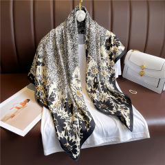 Simple printed silk scarf for women 2022 large square scarf 90cm twill silk retro all-match shawl travel sun protection headscarf