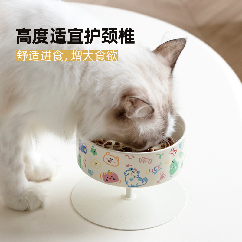 Cerámica alta pierna para gatos cuello de protección de altura anti-derrumbe tazón de grano para beber tazón de graffiti tazón para perros y gatos artículos para mascotas