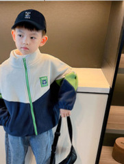 9363客訂搖粒絨外套三色拼接 潮流寬鬆版型 男童中大童足碼