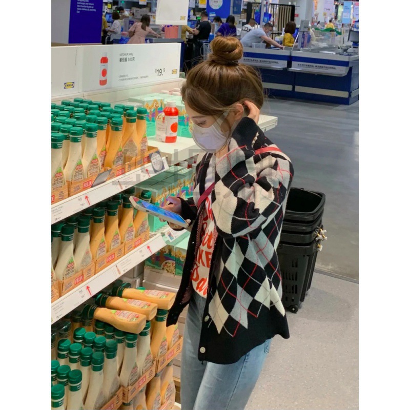 GAODING의 이른 가을 도시의 22024 모든 경기 유행과 인기있는 온라인 스타일 같은 스타일 마름모 니트 카디건 올 매치 스웨트 팬츠 커버