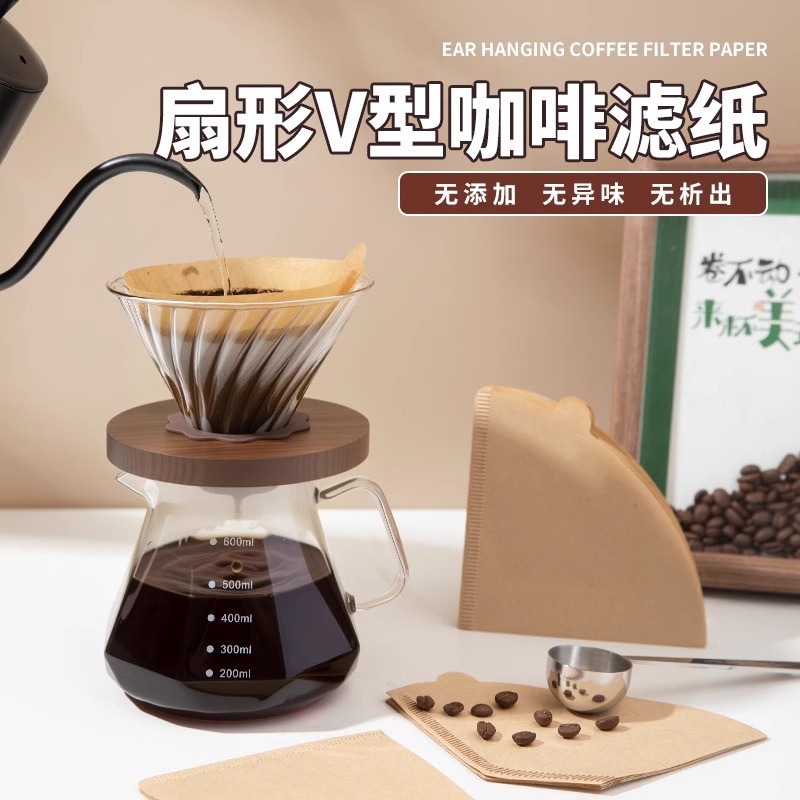 Coffee Filter Papers Come in Various Types, Including Cone-Shaped, Fan-Shaped, Bowl-Shaped, and Round Drip-Style, Suitable for Hand-Brewed Coffee, Such as V60 Cone-Shaped