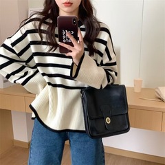 日系慵懒复古条纹毛衣感初秋季女装2025年新款上衣小众设计感