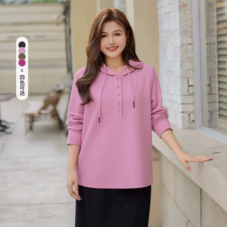 Тонкое шоу 2023 осень Новая женская одежда больших размеров, Модный повседневный Универсальный однотонный свитер с капюшоном в Корейском стиле для полных девочек