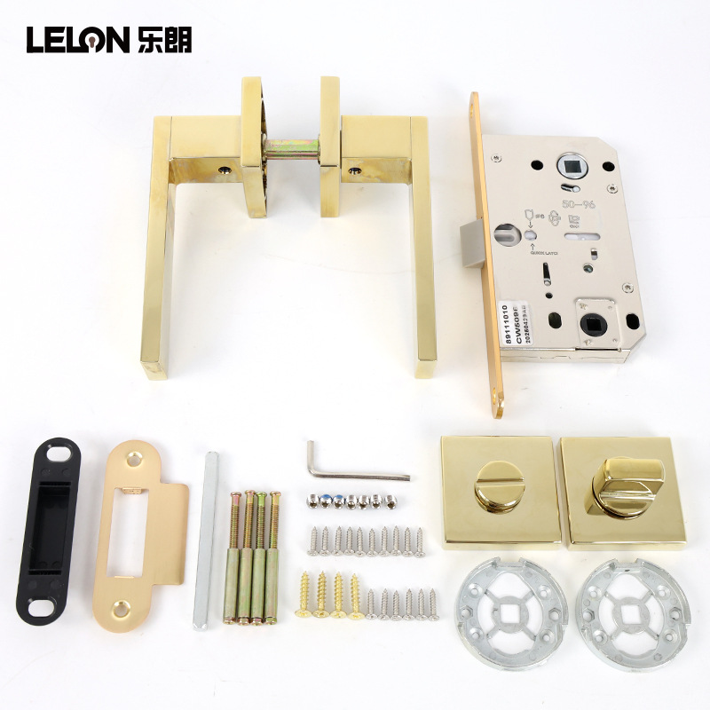 Cerradura de puerta de baño cuadrada simple personalizada aleación de zinc puerta interior de madera cerradura de tornillo cerradura de mano cerradura magnética de la puerta del hotel