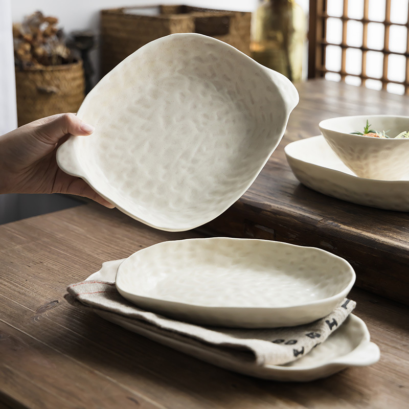 [Series de cubiertos de Old Time Lane] platos de cerámica retrógrados, platos de arroz caseros, platos irregulares, platos de pescado