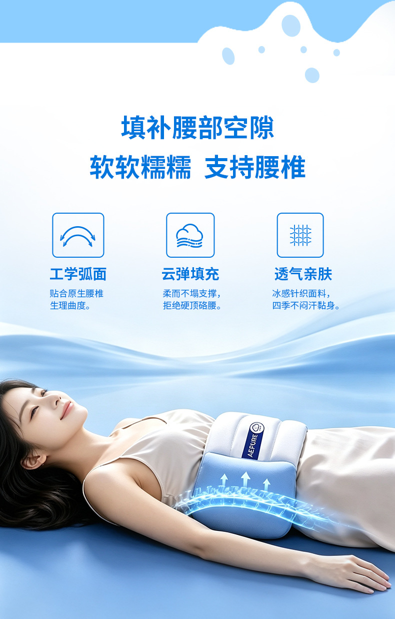 Cloud Sleep Lumbar Support Pillow Breathable Waist Cushion for Home Travel Sitting and Side Sleeping overview