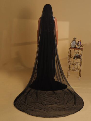Halloween black long single-layer plain chiffon Amazon long American net head veil photography long trailing head veil