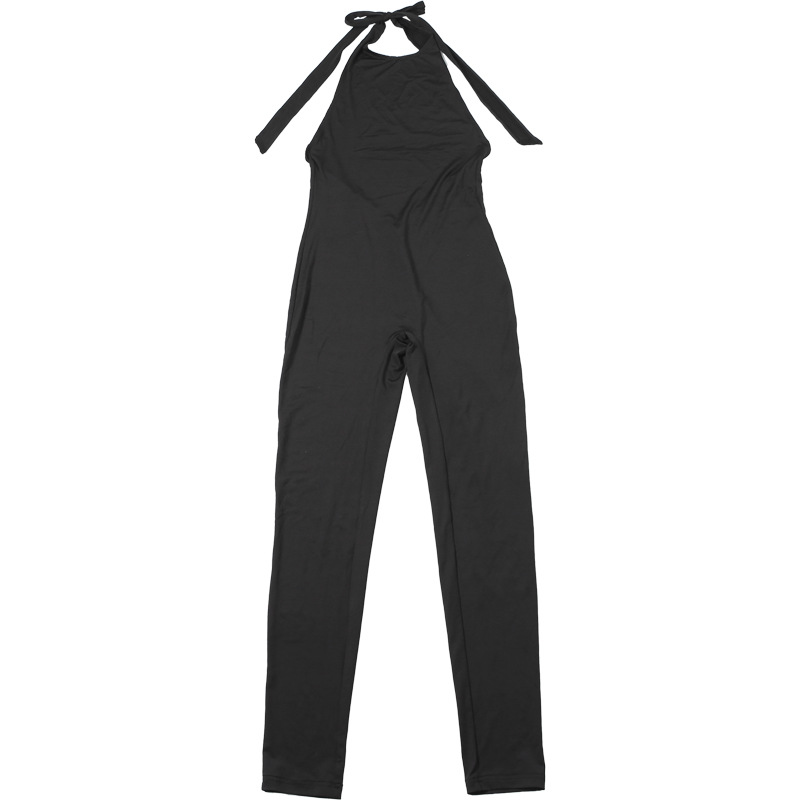 Summer Women Clothing Halter Lace Up Bare Back Sexy Solid Color Slimming Jumpsuit