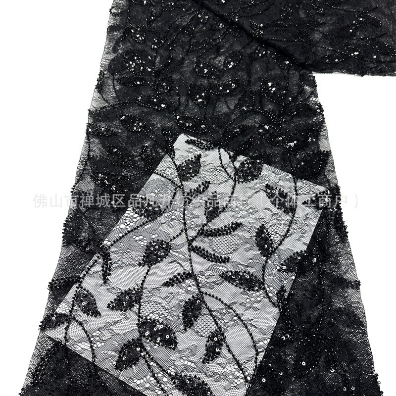 Moda de moda de fiesta vestido de vestido de tela alta fijación de encaje bordado de perlas tela de sequilla